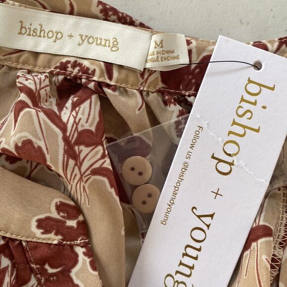 Bishop + Young Floral Button Front Long Sleeve Eva Blouse Split V-Neck Oversized - Picture 9 of 16